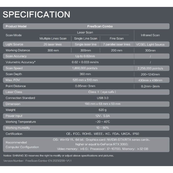 Freescan Combo - Handheld 3D Scanner